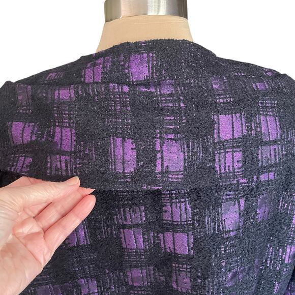 Samuel Dong Purple Shimmer Black Plaid Cropped Blazer Shawl Collar Sz XL Career - Picture 5 of 11